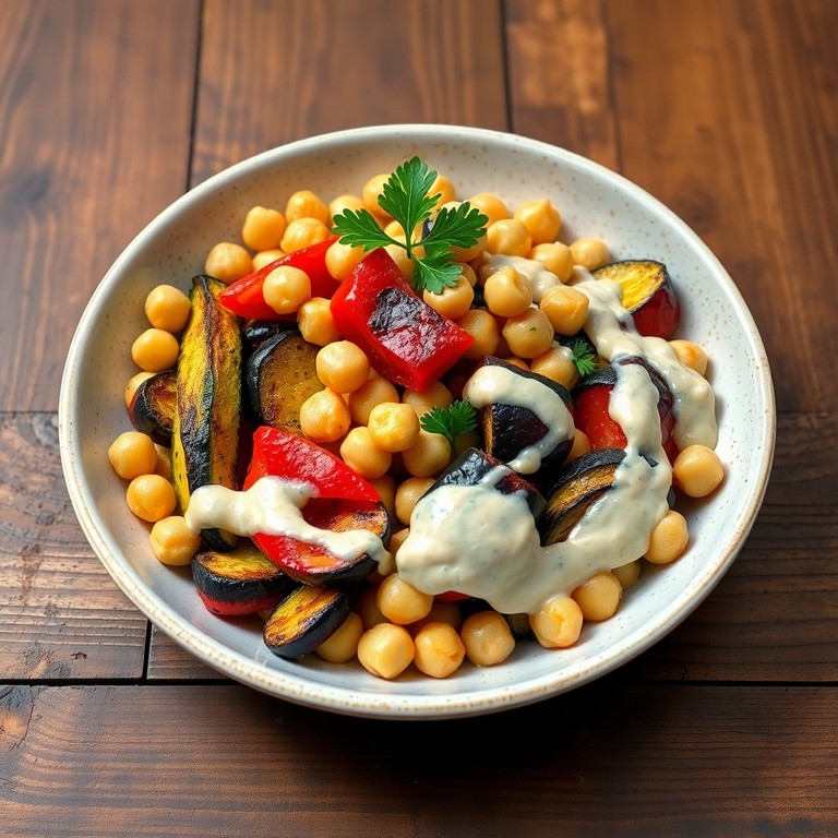 Bowl de légumes grillés, pois chiches et sauce tahini