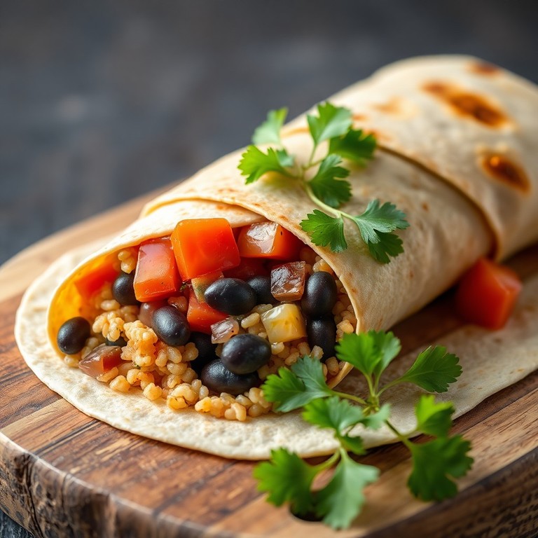 Burrito vegan aux haricots noirs et riz épicé