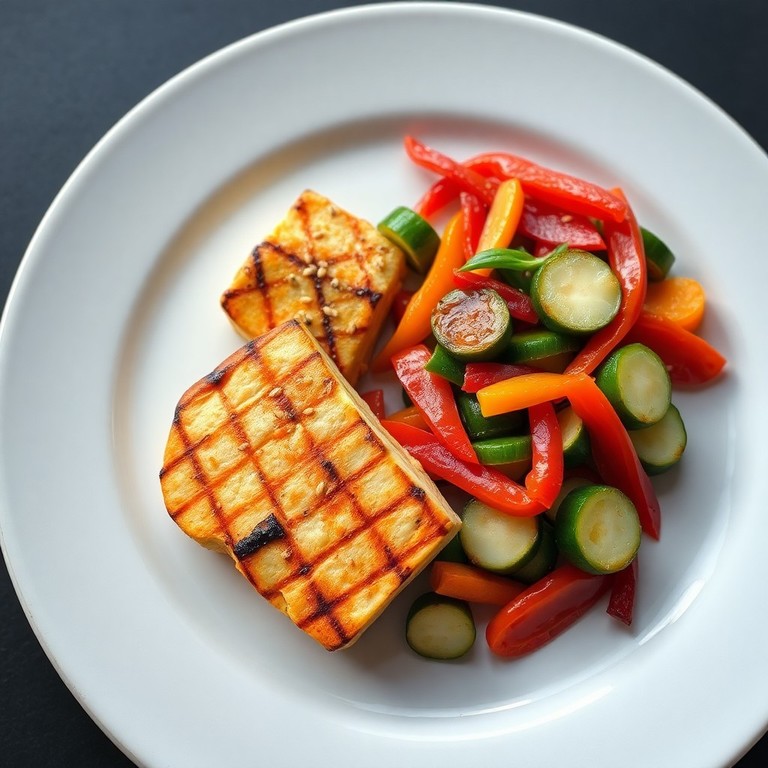 Tofu grillé aux épices et poêlée de légumes sautés