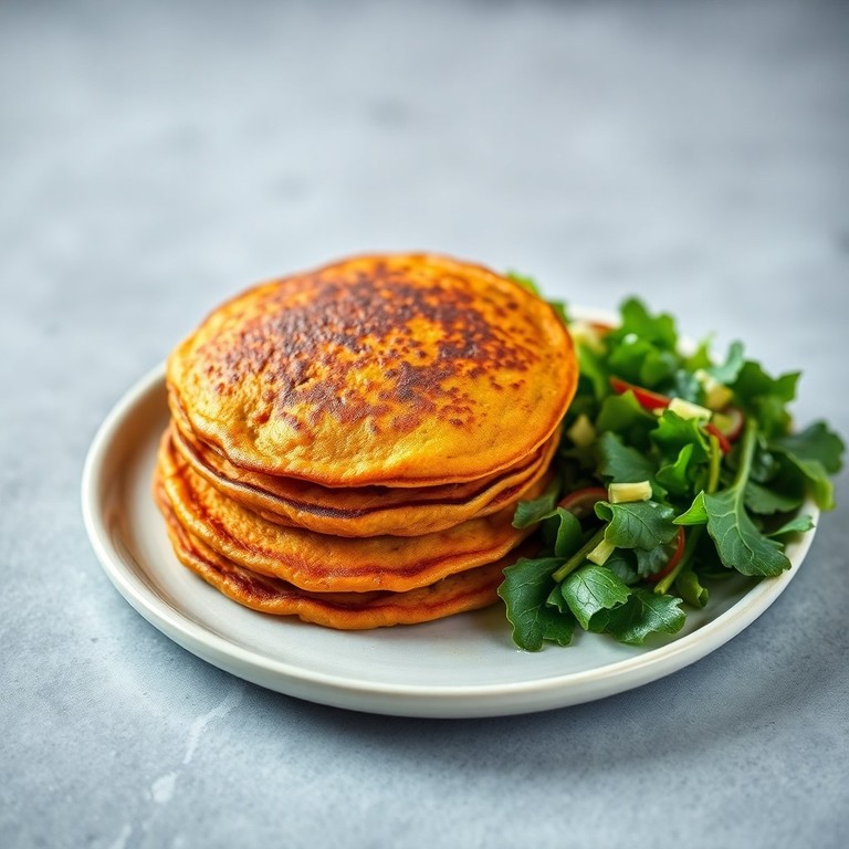 Pancakes de patate douce et salade verte végane