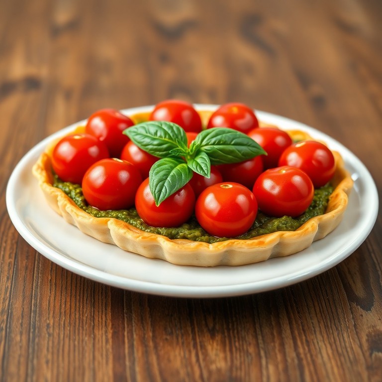 Tarte fine aux tomates cerises et pesto de basilic