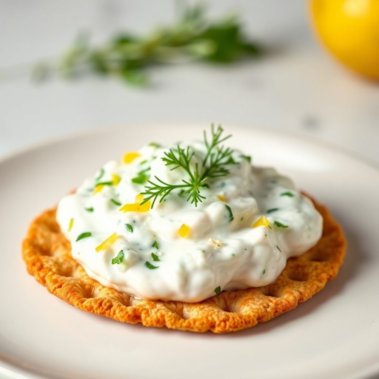 Tzatziki citronné sur cracker croustillant