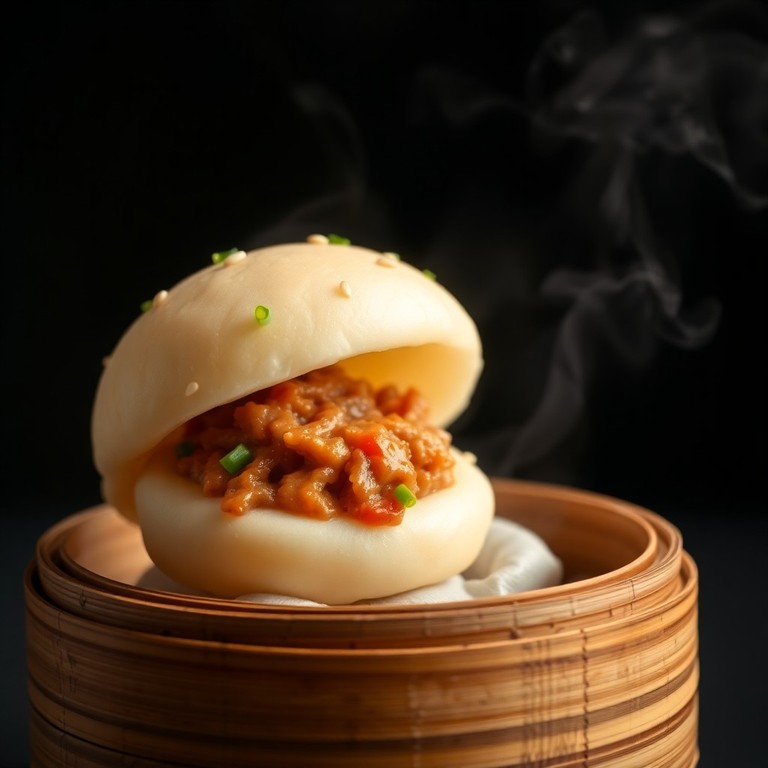 Mini brioche vapeur (bao) garnie de porc effiloché