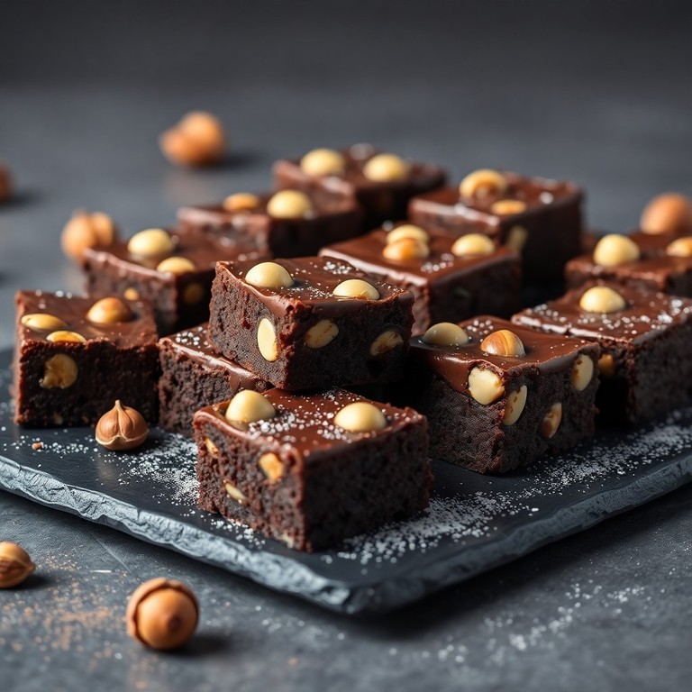 Brownies coupés en cubes et éclats de noisettes