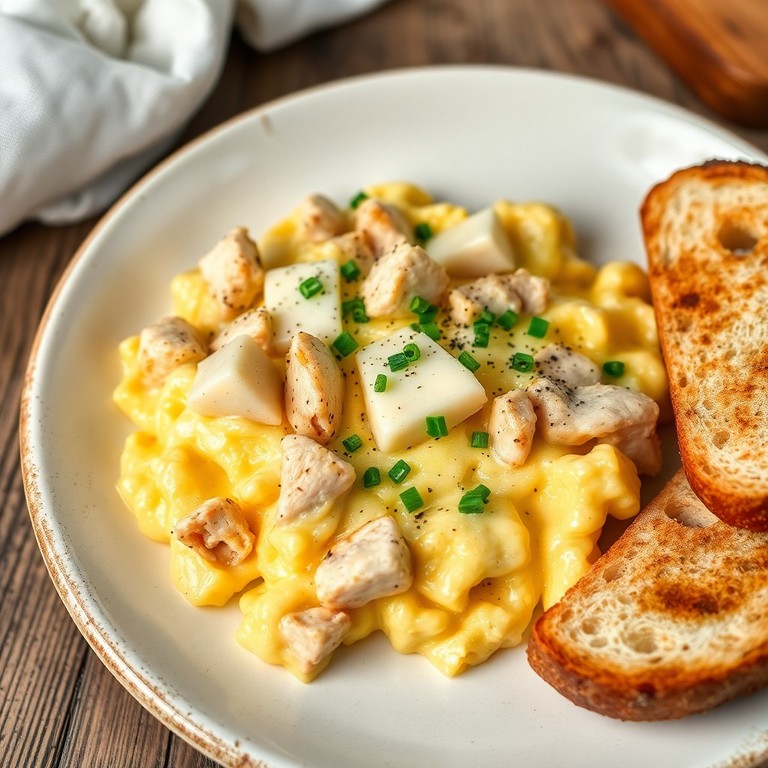 Oeufs Brouillés Gourmands au Poulet et Emmental