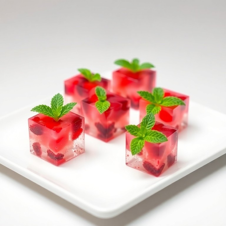 Gelée de framboise et menthe en cube