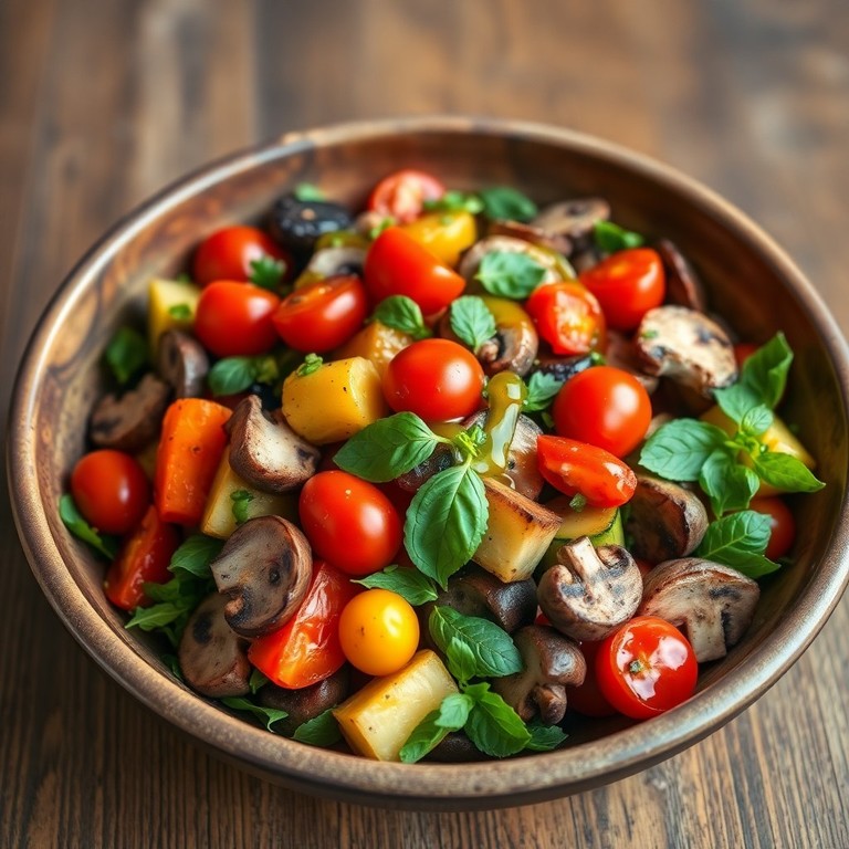 Mediterraner Gemüse-Salat mit Pilzen und Kirschtomaten