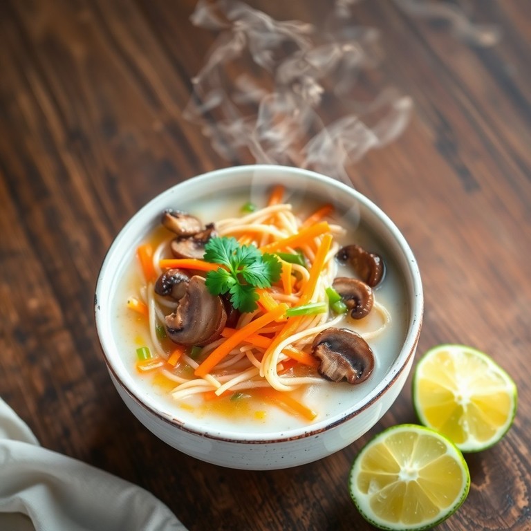 Soupe Thaïlandaise au Lait de Coco, Poireaux, Carottes et Champignons