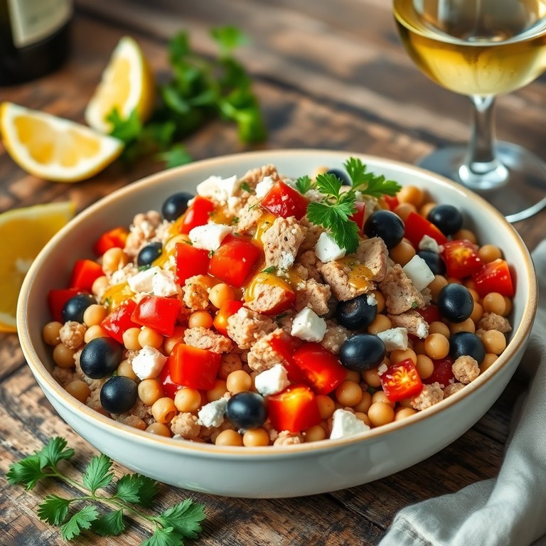 Salade Méditerranéenne de Blé et Pois Chiches au Thon