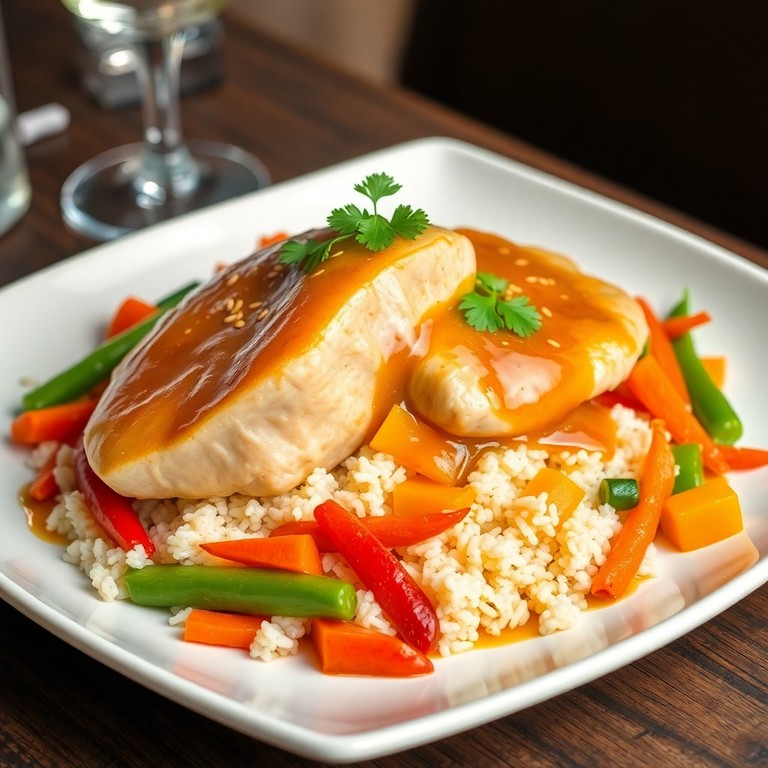 Escalope de Veau à la Mangue, Sauce Aigre-Douce et Riz Basmati Exotique