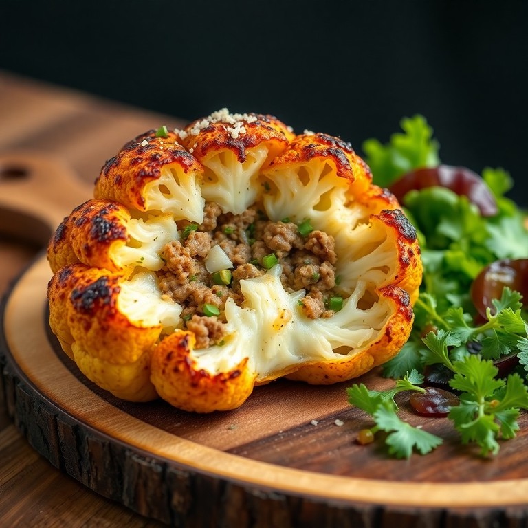 Gefüllter Blumenkohl mit Hackfleisch und Kräutern