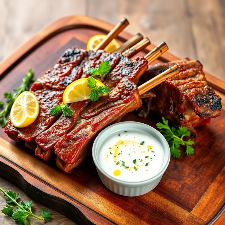Ribs d'Agneau Grillés à la Grecque, Sauce Yaourt et Citron