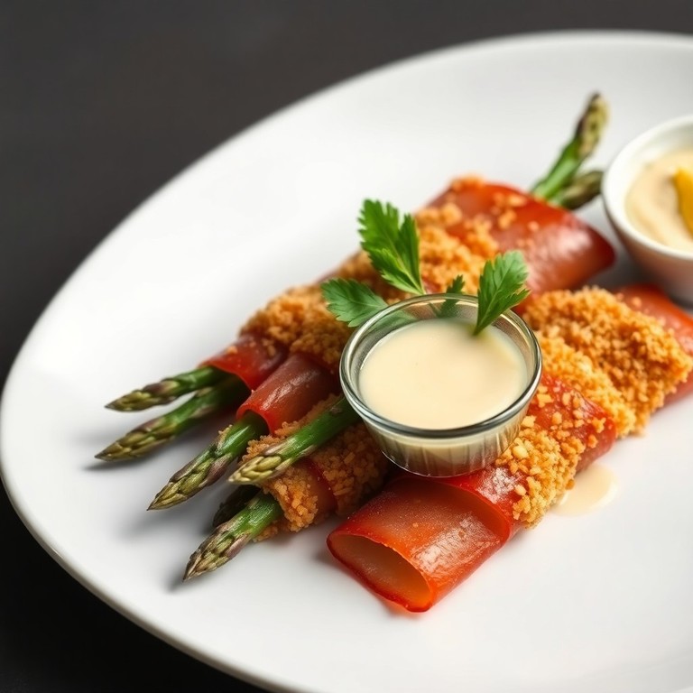 Südtiroler Weißer Spargel-Speck-Röllchen mit Zitronen-Aioli