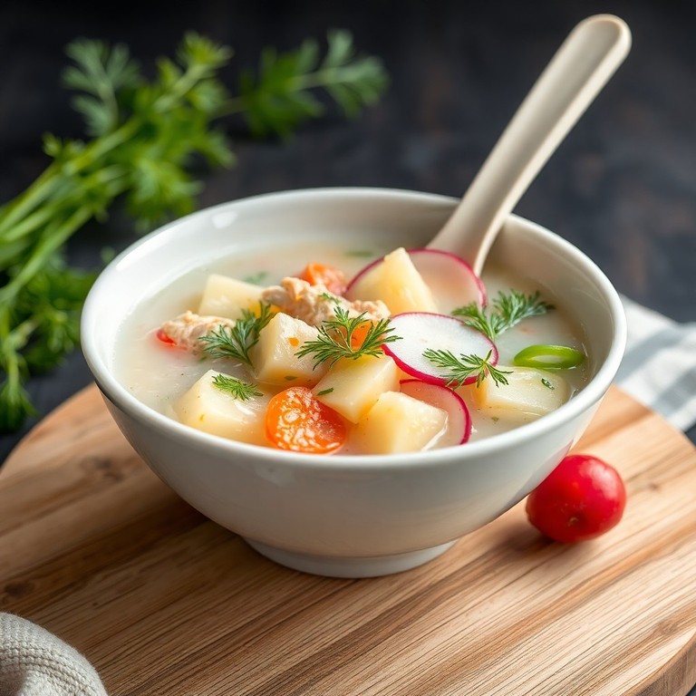 Окрошка с курицей на кефире