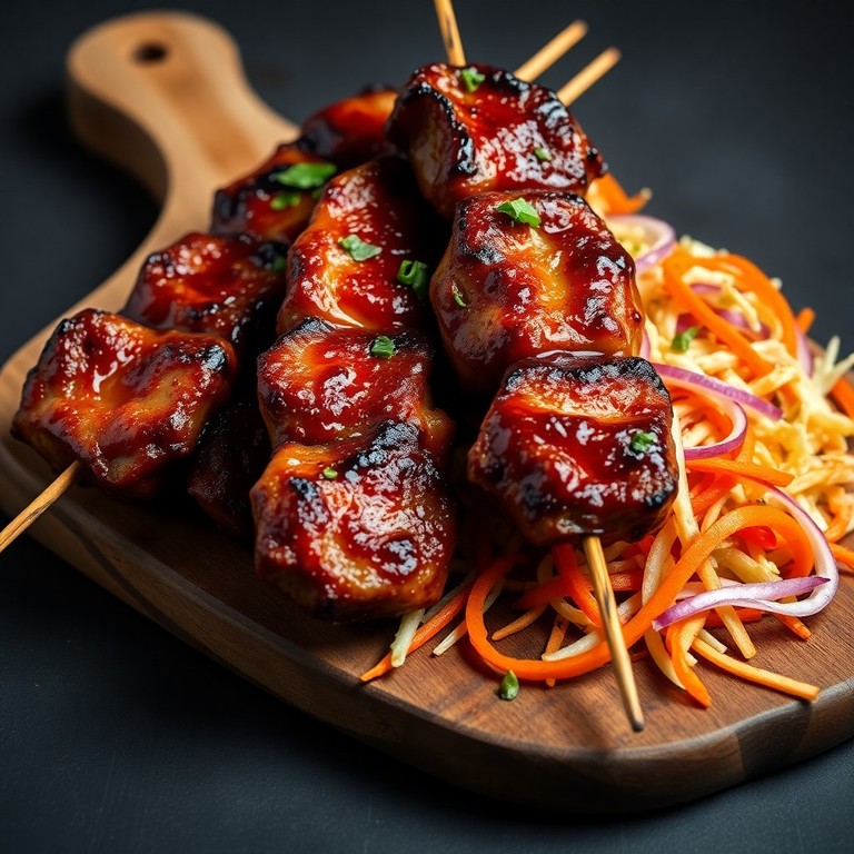 Barbecue-Hähnchenspieße mit Krautsalat