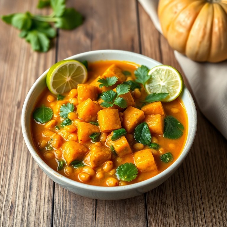 Curry de Lentilha com Abóbora e Espinafre