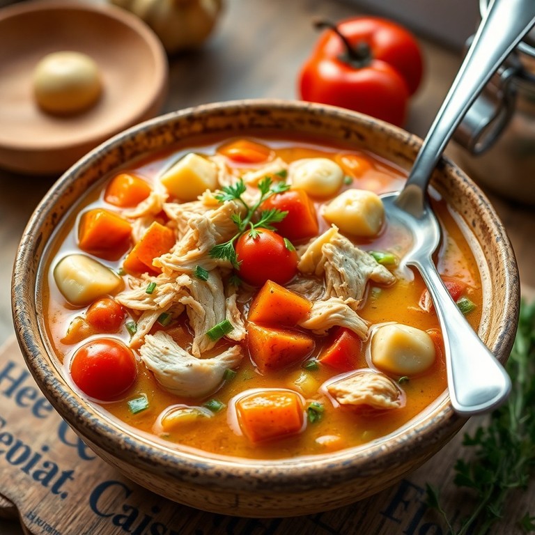 Sopa Cremosa de Frango com Legumes Frescos e Ervas