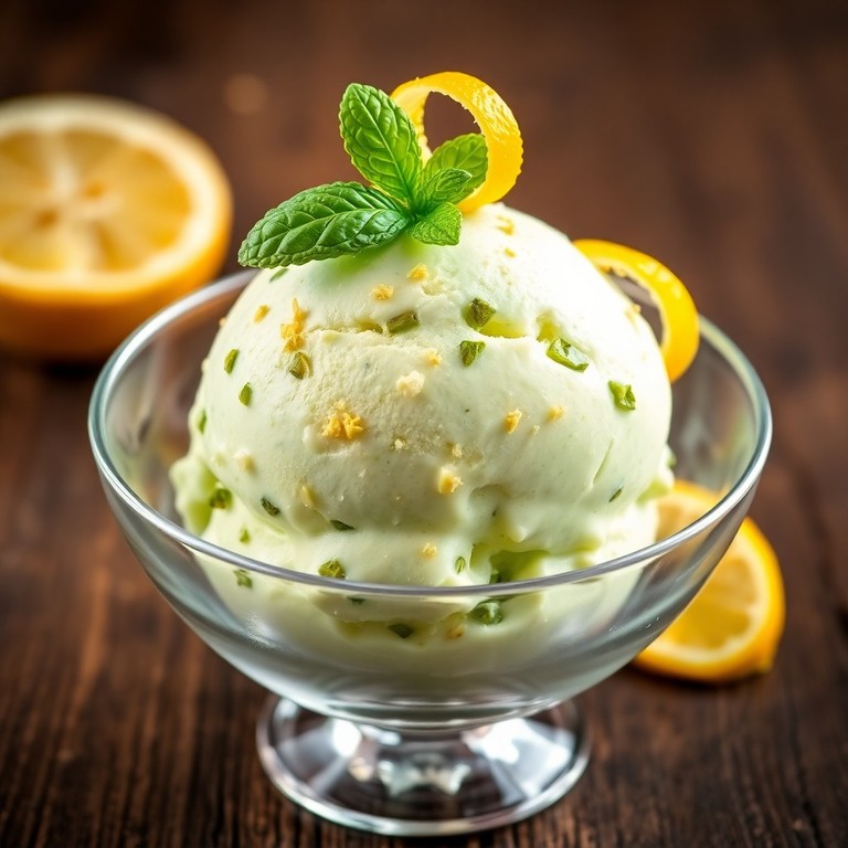 Pistazien-Basilikum-Eis mit Zitronenzeste