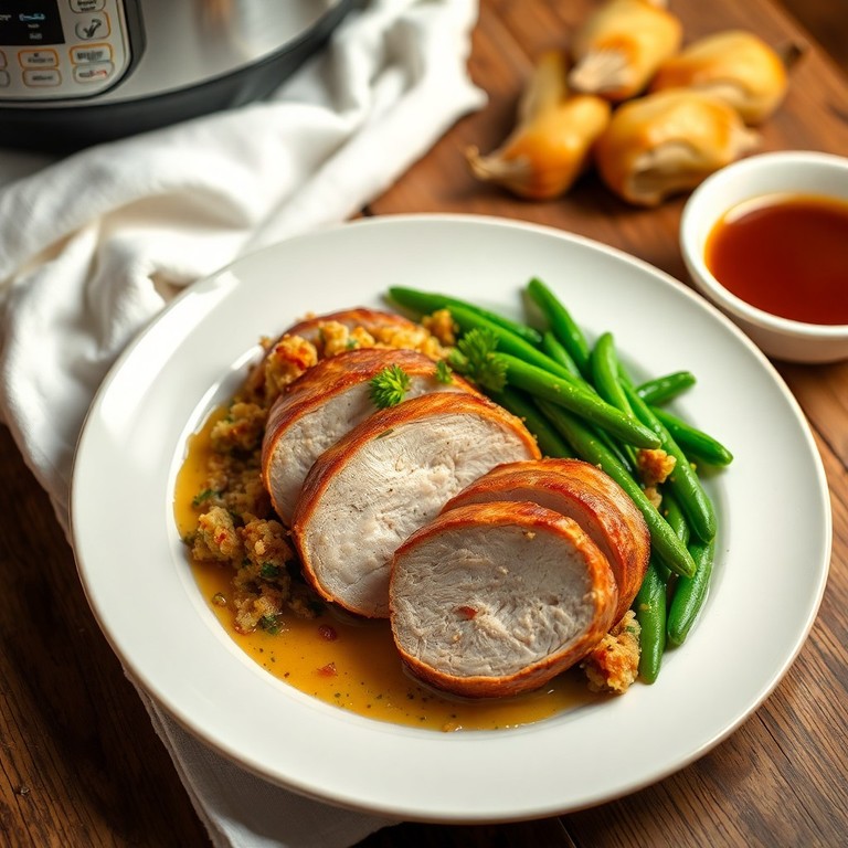 Instant Pot Pork Loin with Stuffing & Green Beans