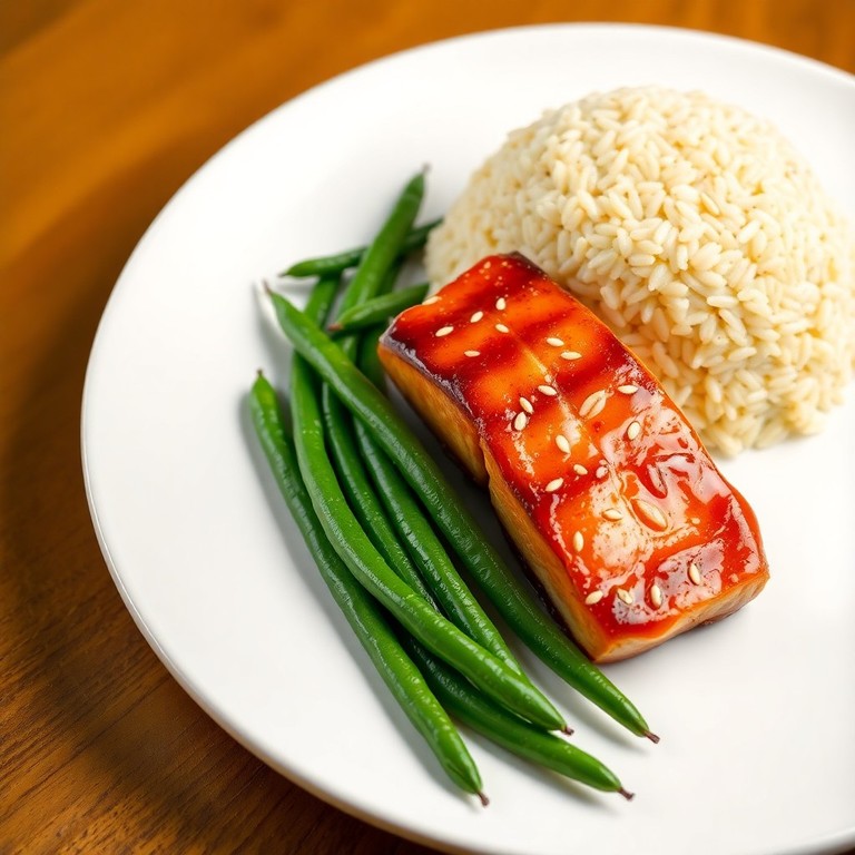 Ginger-Glazed Salmon with Rice Dome and Green Beans