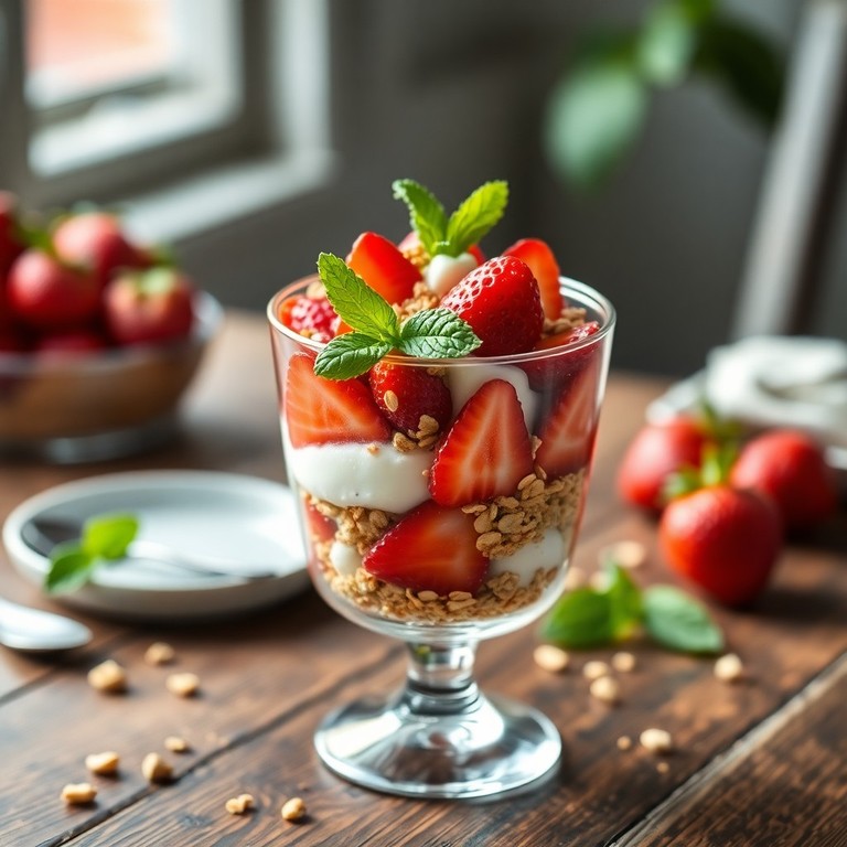 Parfait aux fraises et pistaches