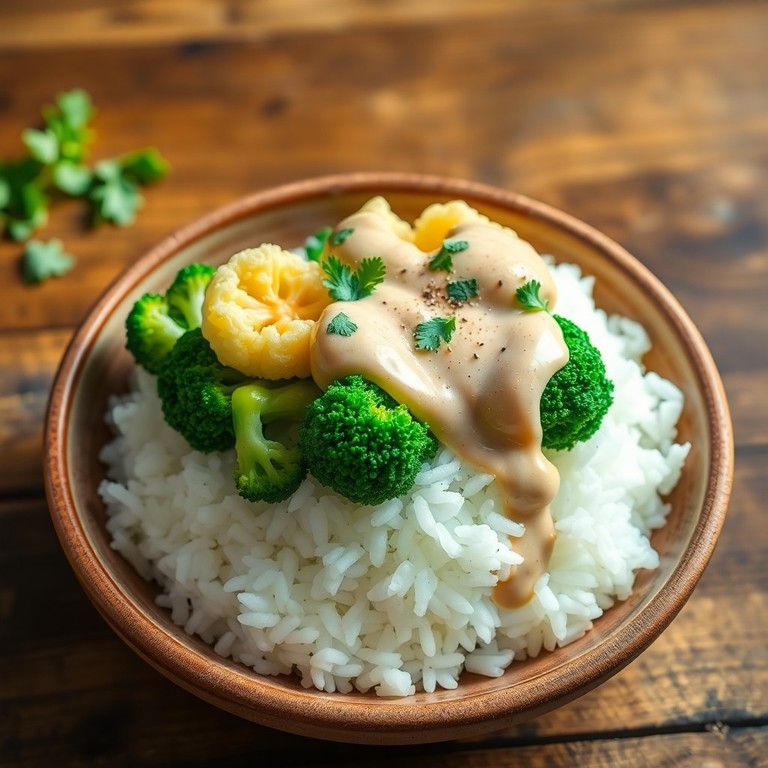 Vegetarian Coconut Rice Bowl with Steamed Broccoli and Nutty Cashew Sauce