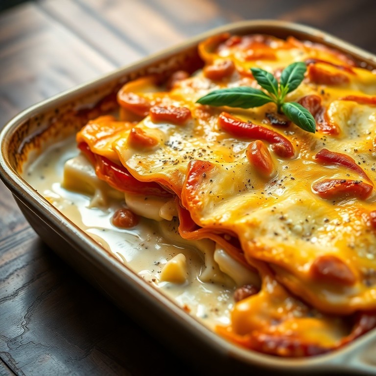 Lasaña de pollo y verduras en salsa cremosa (2)