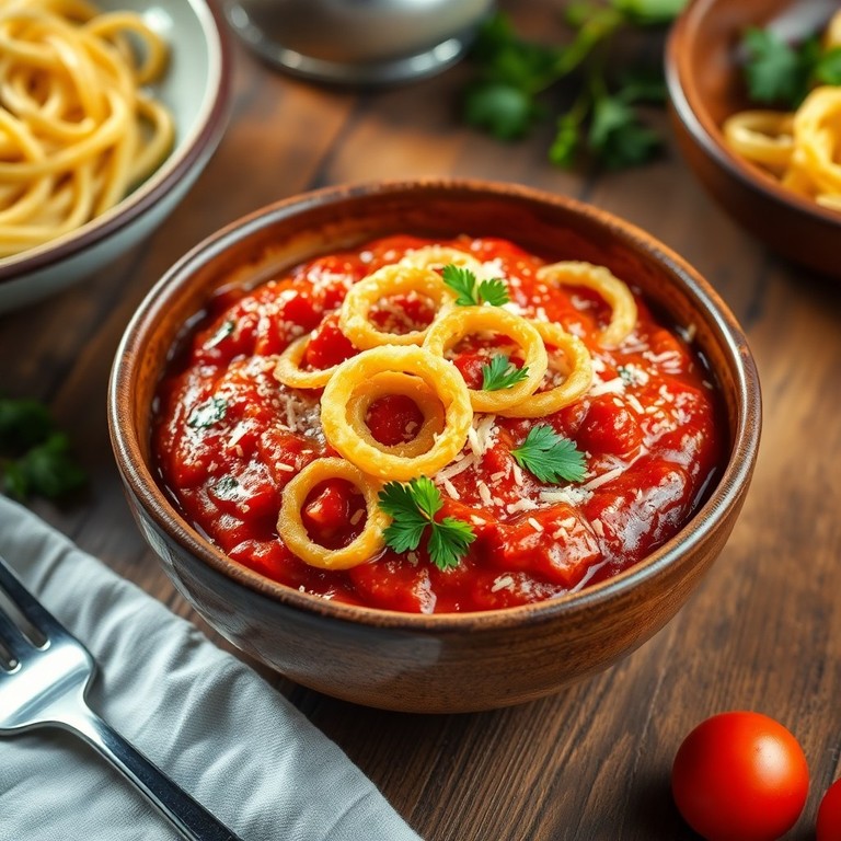 Molho Clássico de Tomate com Cebola Crocante e Queijo Ralado