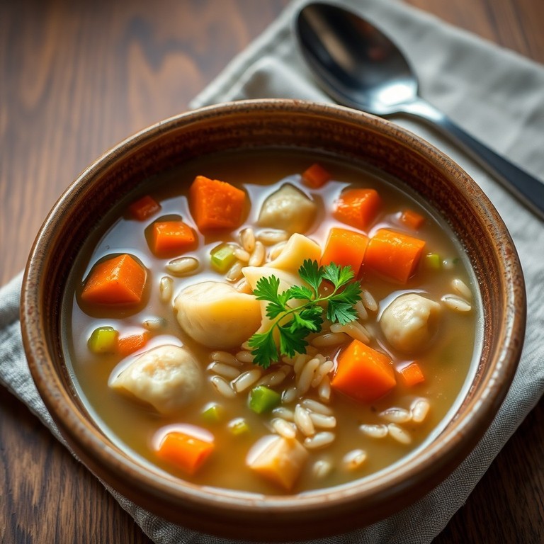 Reis-Maultaschen-Suppe mit milder Brühe