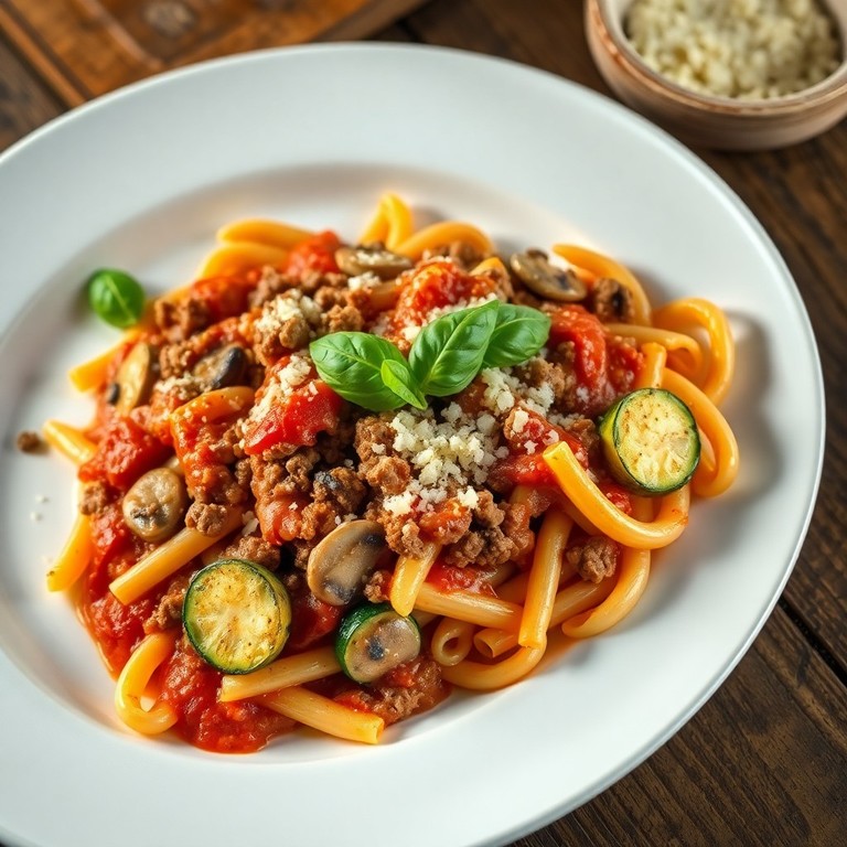 Mediterrane Gemüse-Hackfleisch-Pfanne mit Pasta