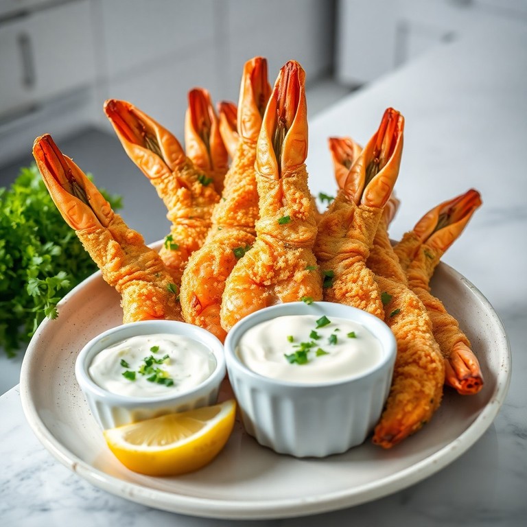Crispy Air-Fried Tiger Prawns with Lemon Herb Dip
