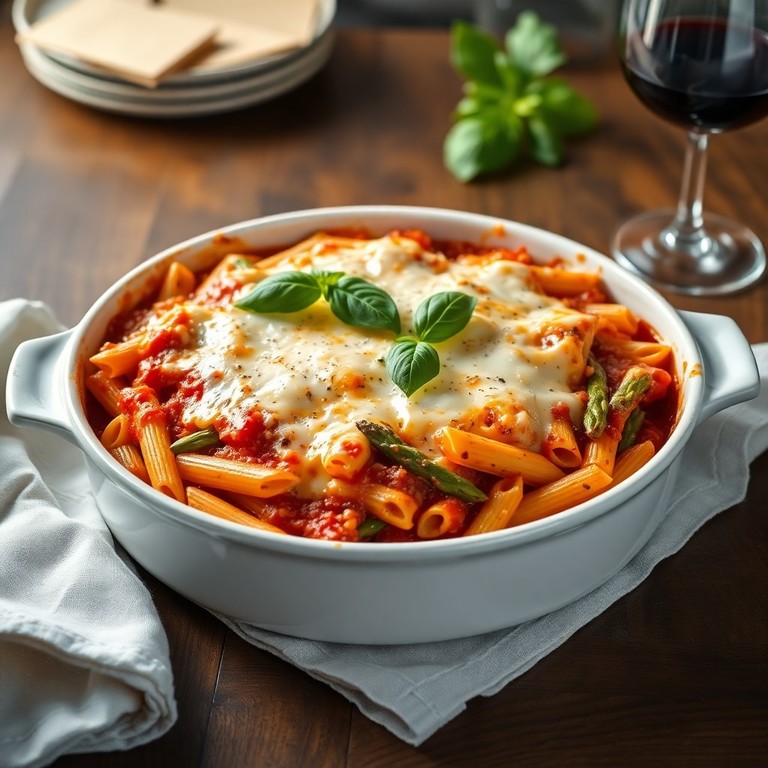 Запечённые макароны с томатной подливкой и фасолью по-итальянски