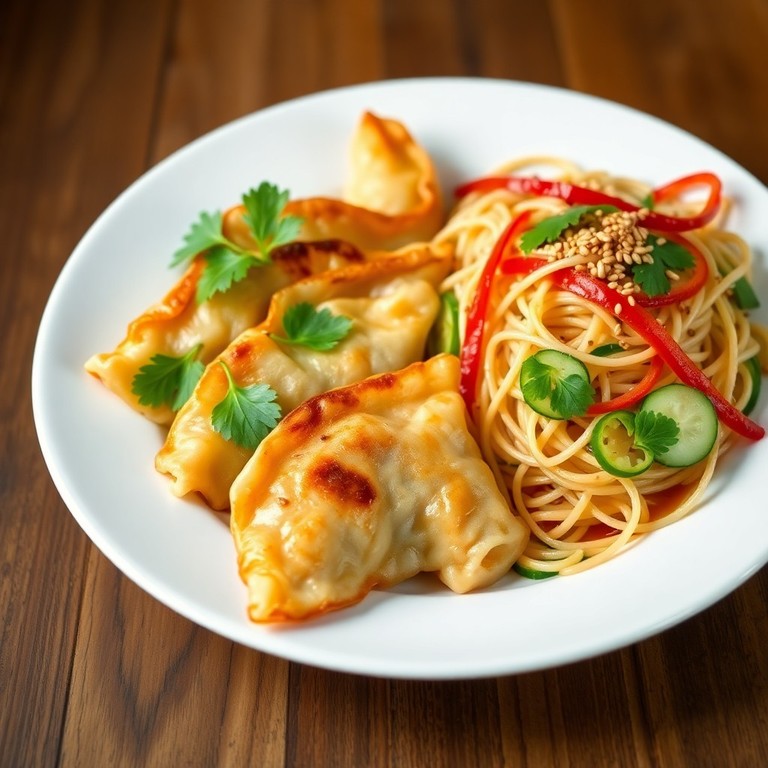 Baked Chicken and Cabbage Dumplings with Noodle Salad
