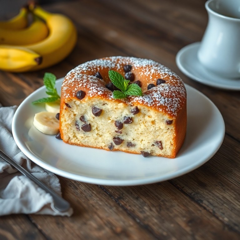 Bizcocho húmedo de cambur y harina de arroz con gotas de chocolate