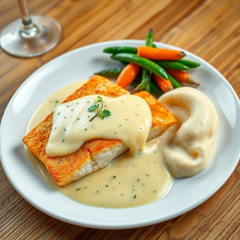 Filete de Pescado en Salsa Cremosa de Queso Brie