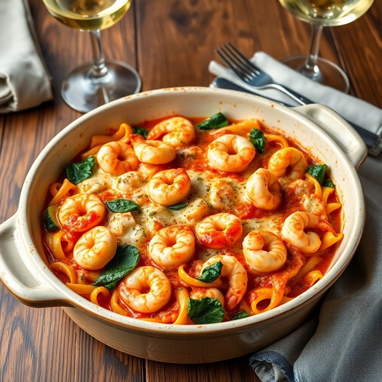 Creamy Shrimp and Spinach Pasta Bake