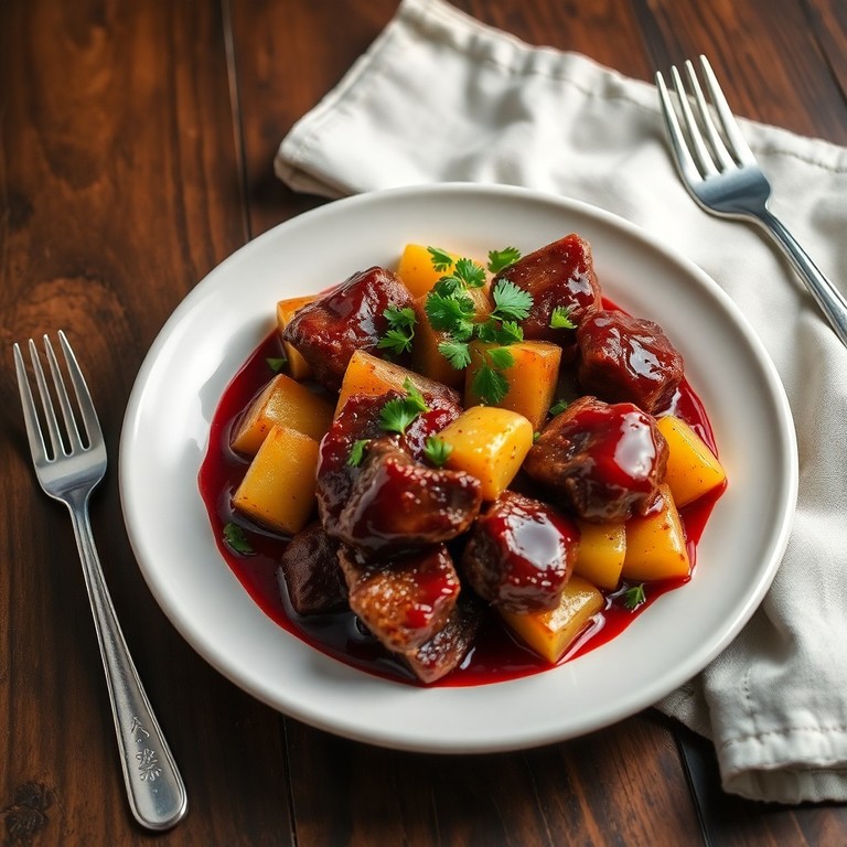 Braised Pork Butt with Potatoes and Port Wine Glaze