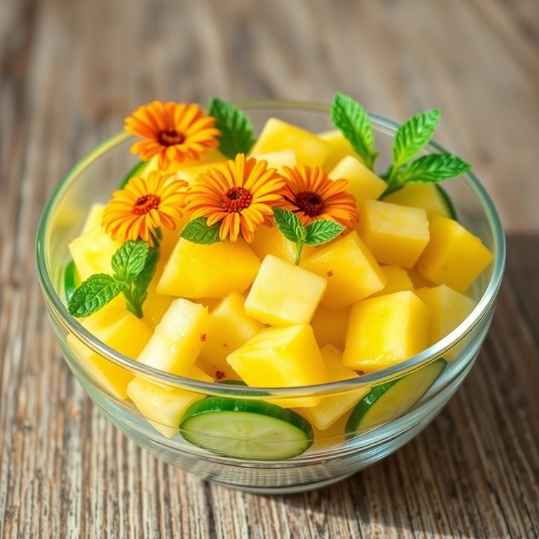 Ensalada Dulce de Pepino y Piña con Flores de Caléndula