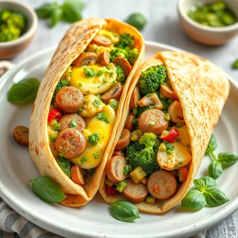 Egg and Pesto Breakfast Wraps with Vegetables