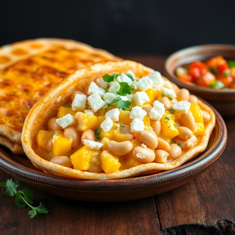 Arepas Rellenas de Huevo y Queso con Alubias Blancas