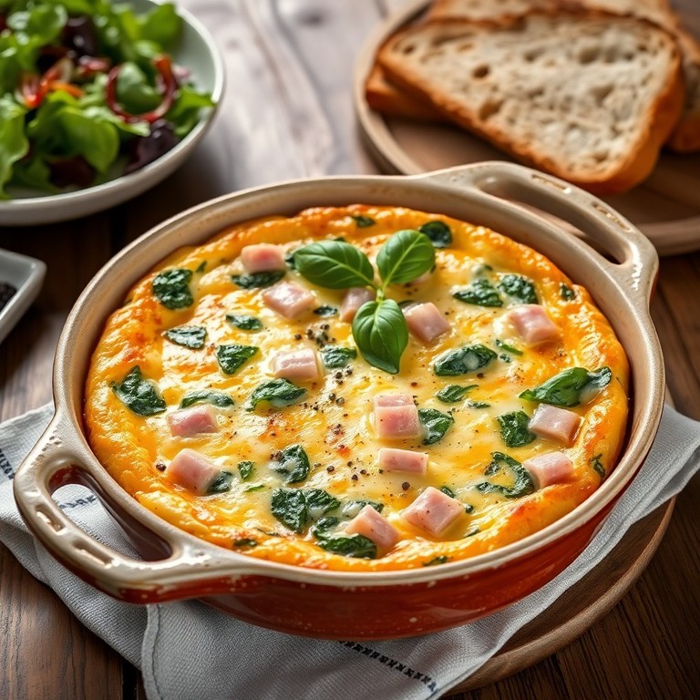 Frittata de espinaca, jamón y queso al horno