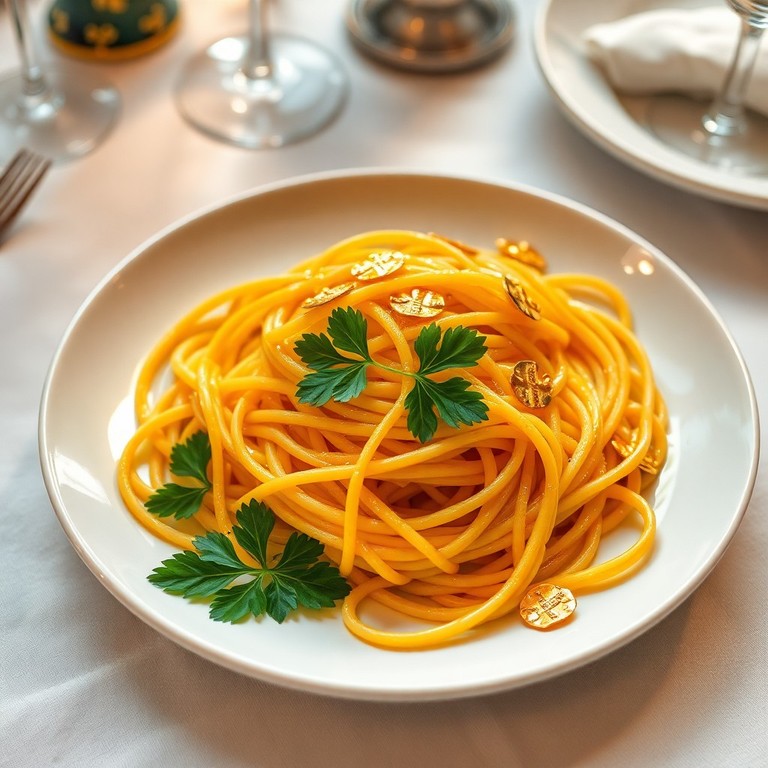 Gold-Covered Angel Hair Pasta with Money Garnish