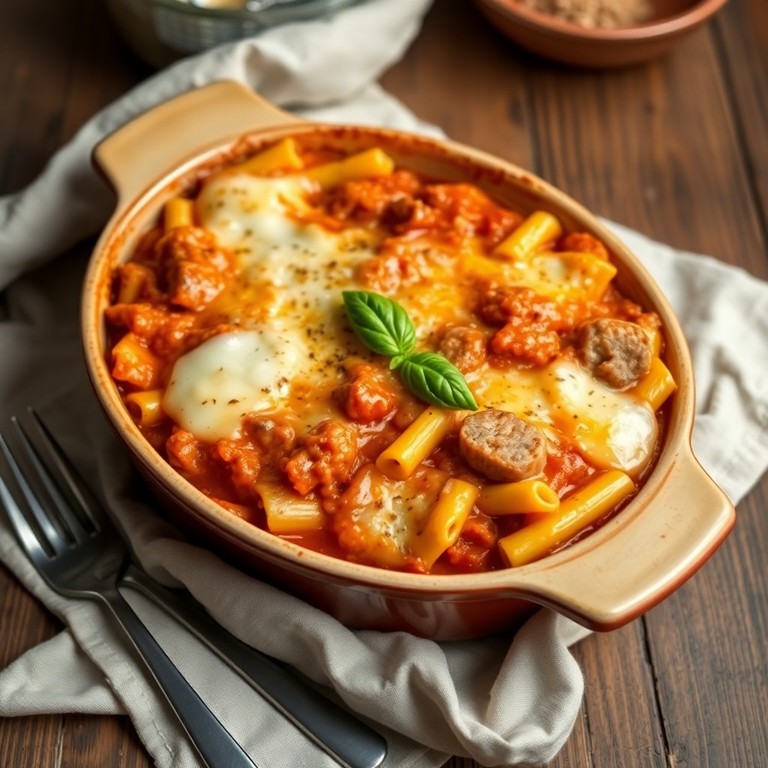 Savory Chicken and Italian Sausage Pasta Bake