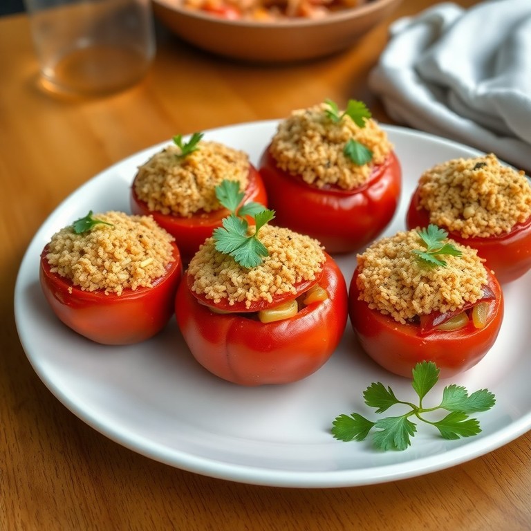 Vegetable Stuffed Tomato Boats with Spiced Cabbage and Rava Crust