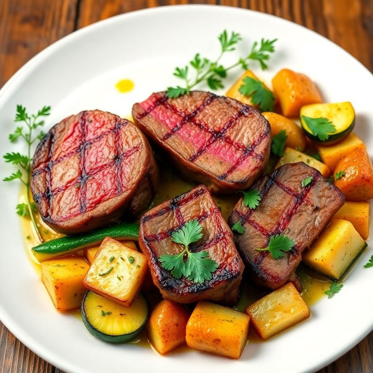 Filemignon ao Molho de Ervas com Legumes Assados