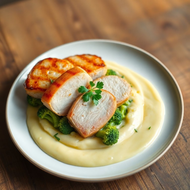 Gebratene Schweinelachs mit cremigem Brokkoli-Kartoffelpüree - Mr. Cook