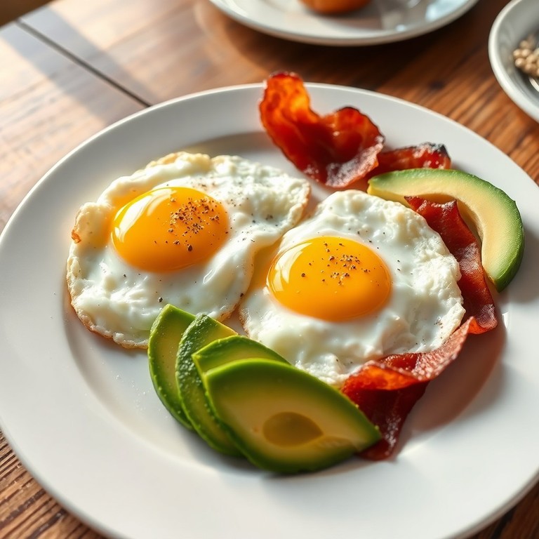 Американские яичницы с беконом и авокадо