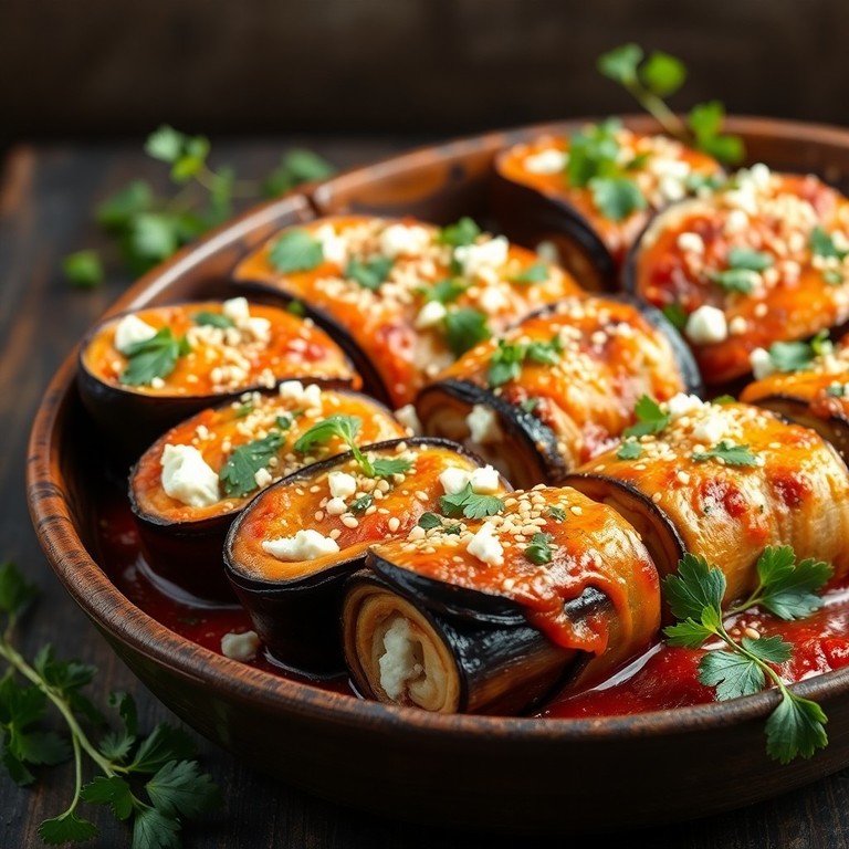 Vegane Mediterrane Auberginenröllchen mit Ingwer-Knoblauch-Sesam-Füllung