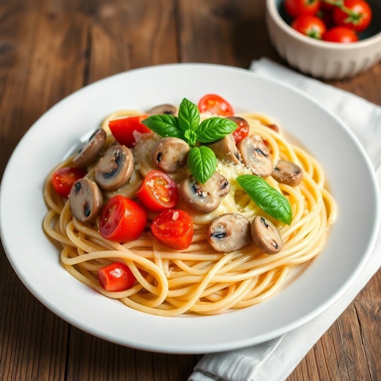 Spaghetti Cremoso com Cogumelos e Tomate