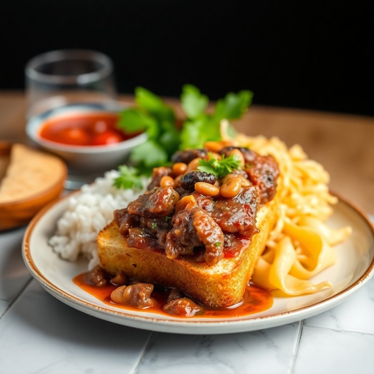 Tosta de Carne ao Estilo Brasileiro com Feijão Tropeiro Sem Bacon e Sem Verduras